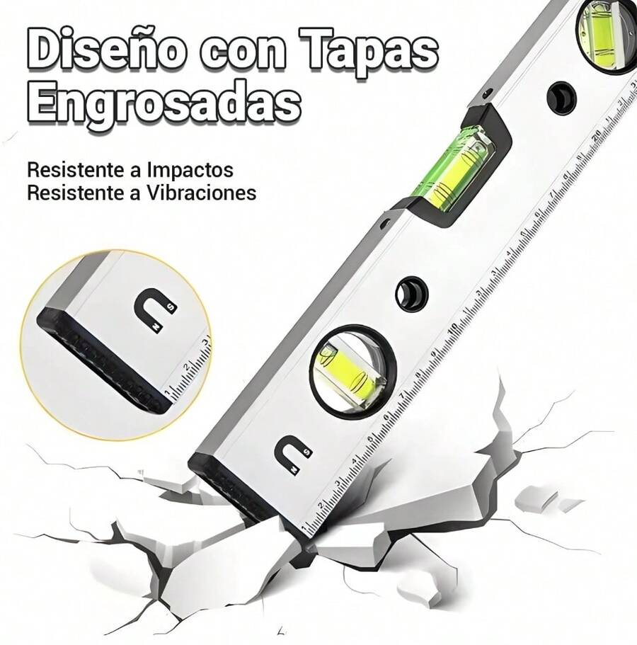Nivel magnético de aleación de aluminio de 600 mm, medición precisa triangular, vertical y horizontal. Su potente adsorción magnética garantiza la estabilidad y la precisión en las mediciones tridimensionales. Ideal para muebles y construcción. - 60 centímetros - Ver 1