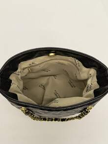 Casual Minimalist Diamond Embroidery Drawstring Bucket Bag, Lightweight Large Capacity Women's Shoulder & Crossbody Bag, PU Material - Black - View 10