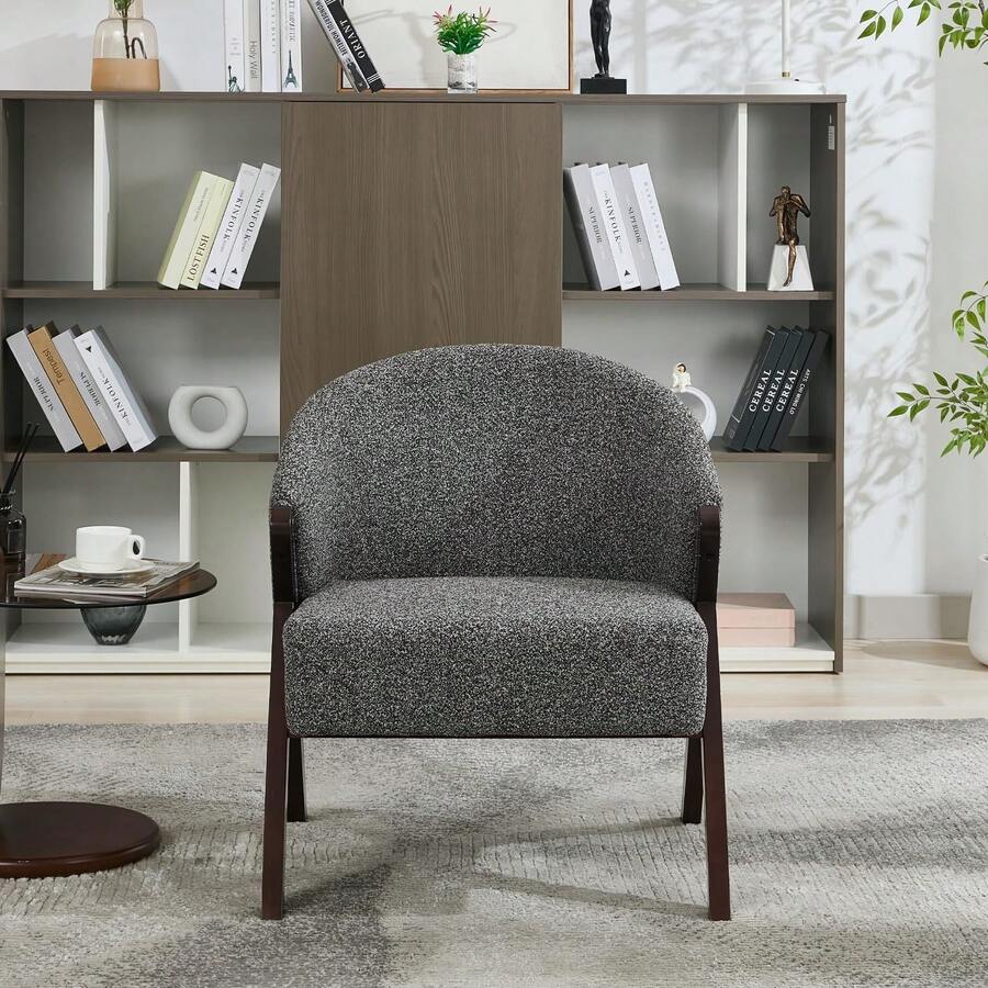 Sillón Individual Estilo Mid-Century Modern, Silla de Relax Tapizada con Estructura de Madera Robusta, Butaca Ergonómica para Lectura y Descanso para Salón, Dormitorio o Balcón - Gris - Ver 1