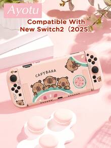 Ayotu 郁金香、幽灵、星星和水豚主题Switch保护壳，兼容新款Switch2(2025)/Switch NS/Switch OLED，无需取下保护壳即可安装到底座上，通用游戏手柄保护套，Switch游戏配件，防摔、防刮，秋冬浪漫/返校礼物/圣诞礼物/情人节礼物 - 彩色 - 查看 27
