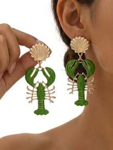 1对新款海洋风贝壳龙虾吊坠耳环，简约时尚，女士款 - 龍蝦 - 查看 8