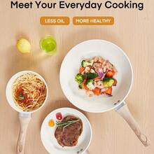 15pcs Ceramic Pots And Pans Set, Non-Stick Cookware Sets, Kitchen Induction Cooking Set With Pizza Pan, Food Steamer, Saucepans, Frying Pans (White) - White - View 6