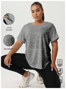 Women's Plus Size Crew Neck Short Sleeve Loose Casual Summer Sports T-Shirt Tank Top - Grey - View 2