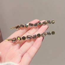 1个复古水钻优雅一体式侧边几何图案锌合金时尚侧刘海发夹 - 金色 - 查看 3