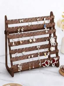 1pc Wooden Multi-Tier Earring Holder, Large Capacity Earring Organizer Display Stand For Home - Multicolor - View 1