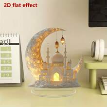 1pc 2D Flat Moon Decor, Acrylic Home/Office Desk Ornament, Holiday Gift - Multicolor - View 4
