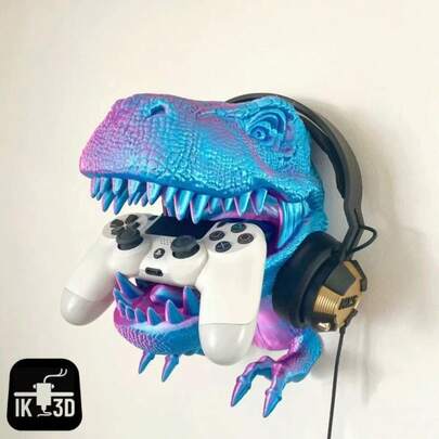 3D Printed Tyrannosaurus Rex Wall Art, Game Controller Holder, Headphone Stand