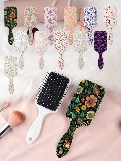 1pc Vintage Floral Air Cushion Hair Comb, Featuring Delicate Floral, Bee Patterns In Retro Style, Made Of Durable PC+TPU Material, Smooth Combing For Hair Care And Styling, Suitable For Home And Salon Use