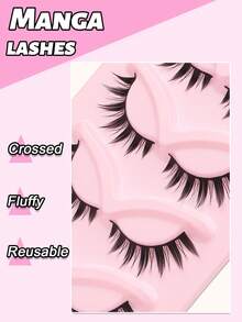 5对漫画风格尖头猫眼假睫毛，自然妆效动漫假睫毛，轻盈韩式妆容假睫毛，日式角色扮演假睫毛，浓密夸张假睫毛延长 - 尖尾漫畫款 - 查看 2