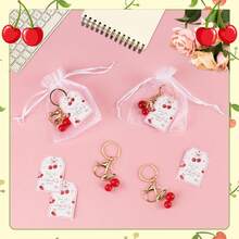 30pcs(10sets),60pcs(20sets) Cherry Keychain Party Favors,Including Cherry Keychain, Thank You Cards Ang Organza Tags, Cherry On Top Party Decorations Cherries Keyring Red Fruit Gifts For Birthday Baptism Wedding Guests - Multicolor - View 9
