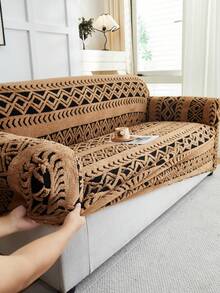 1pc Cationic Soft Plush Fabric Pet Proof Sofa Cover, Embossed Plush Jacquard Striped Pattern, Rich Color Palette, Thick Jacquard Plush Sofa Cover Suitable For 1/2/3/4 Seater Sofa, Autumn/Winter - Multicolor - View 1