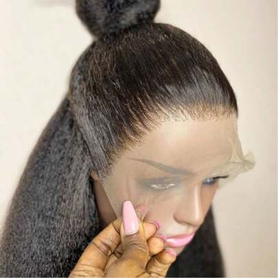 ZHUICHAO Yaji 直发蕾丝前假发 13x4 透明蕾丝假发，真人发混纺，耳到耳蕾丝假发，预修剪，带婴儿发，预漂白，易于佩戴，卷发蕾丝前假发 13x4