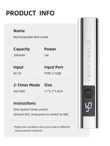 1个带屏幕显示的便携式美甲UV灯，适用于凝胶美甲，迷你美甲灯，便携式LED美甲烘干机，USB美甲固化机，快速固化指甲和足部护理工具 - 銀色 - 查看 7