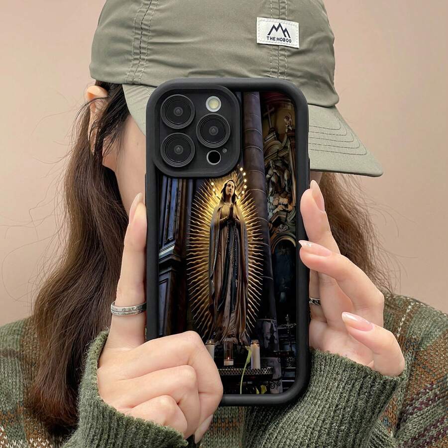 Funda para teléfono con diseño iluminado de figura sagrada compatible con 17, 16 Pro Max, 15 Pro Max, 13 y 12. Regalo elegante y artístico para amantes de la espiritualidad, amigos y familiares. - Negro - Ver 1