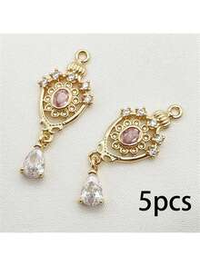 5 件复古优雅铜锆石镂空水滴吊坠 DIY 珠宝配饰、耳环、项链、发夹、宫廷风格 - 彩色 - 查看 14
