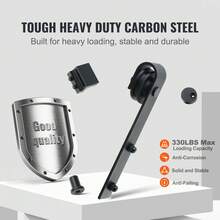 Kit de herrajes para puerta corrediza de granero de 2,4 m (8 pies), riel resistente de 150 kg (330 lb) para puertas dobles. Compatible con paneles de 2 puertas de 1,1 a 1,3 m (3,3 a 1,6 cm) de ancho total y 3 a 4,6 cm (1,3 a 1,8 pulgadas) de grosor. Incluye polea suave y silenciosa (forma de J). - Negro - Ver 3