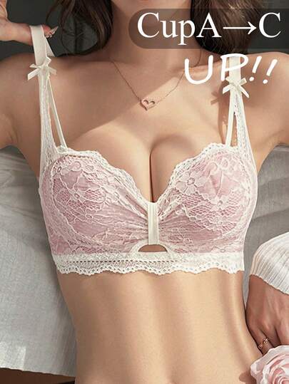 Damrosa Ny Sexig Spets-BH, Lyft-Up, Anti-Saggning, Hollow-Out, Push-Up, Vadderad, Racerback Bygel-BH [För Liten Byst]