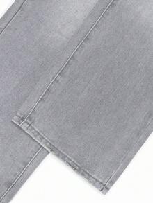 女士灰色直筒牛仔裤 Y2K 休闲水洗宽松牛仔裤 优雅复古直筒裤，2026 夏季款。 - 淺灰色 - 查看 11