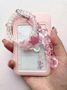 Móc khóa mặt dây chuyền hình ngôi sao màu hồng trong suốt, kẹp thẻ/ảnh, kẹp thẻ ID trong suốt, móc khóa trang trí hình bánh macaron bằng acrylic tự làm, dây buộc tóc co giãn màu thạch có nắp trượt tháo rời, móc khóa - Nhiều màu - Xem 7