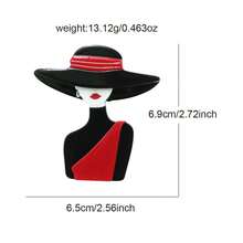 1 chiếc ghim cài áo hình cô gái đội khăn trùm đầu làm thủ công bằng acrylic, kiểu dáng cổ điển. - Đỏ 3 - Xem 3