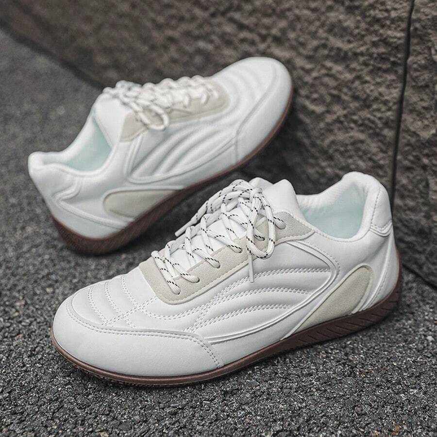 Lace-Up 2026 New Arrival White Casual Shoes For Men, Breathable Lightweight Flat Sneakers - White - View 1