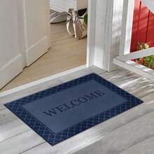 1pc Anti-Slip Entrance Mat, Water Absorbent Welcome Doormat, Minimalist Navy Blue Plaid Border Floor Mat, Low-Pile Washable Front Door Rug, Suitable For Muddy Paws, Entryway And Hallway Porch Terrace, Navy Blue - Navy Blue - View 5