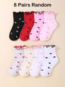 8/1 Đôi tất trẻ em viền bèo màu ngẫu nhiên, tất bèo hình trái tim cầu vồng và màu trơn, tất thể thao chạy bộ cho năm học mới, tất đi biển mùa hè cho bé gái, quà tặng ngày Valentine - Nhiều màu - Xem 7