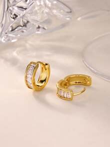 Luxury Multi Square Cubic Zirconia Gold Color Earrings For Women, 18K Gold-Plated & Silver Color Anti Fading Hoop Earring, Wedding Party Jewelry Vacation Accessories, Gifts For Mom/Best Friends - Multicolor - View 4