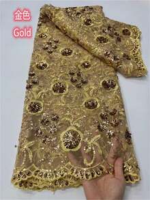 5码/1码高品质蓝色法式网纱蕾丝面料，带非洲刺绣，尼日利亚亮片网纱蕾丝面料，适用于婚礼派对礼服，2026绿色 - A - 查看 11