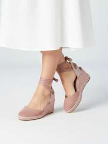 Soraia 女士坡跟涼鞋，麻布厚底，舒適，扣環設計，織物材質。 ✅ 西班牙大陸地區 24/72 小時送達。波西米亞風。時尚。度假風。簡約。優雅。 - 粉色 - 查看 6