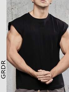 男士休闲宽松圆领背心，夏季时尚街头风 - 黑色 - 查看 1