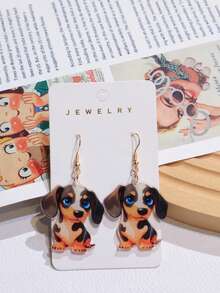 1 Pair Acrylic Cute Dachshund Series Reversible Printed Earrings, Lovely & Fun Gift For Women, Everyday Wear - Dachshund - View 8
