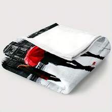 1pc Romantic London Couple With Red Umbrella & Big Ben Design Soft Warm Lightweight Flannel Blanket - All-Season Cozy Throw For Sofa, Bed, Travel, Camping - Perfect Gift For Family, Friends, Adults, Plush Blanket - White - View 9
