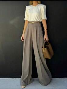 Straight-Leg, Wide-Leg Suit Pants. Floor Length - 杏色 - 查看 2