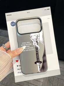 动漫风格武士刀掌纹手机壳，励志标语手机壳，黑色手机壳，带摄像头保护，新款灰色透明软边高级全包硬壳手机壳，兼容和Galaxy - 黑色 - 查看 3