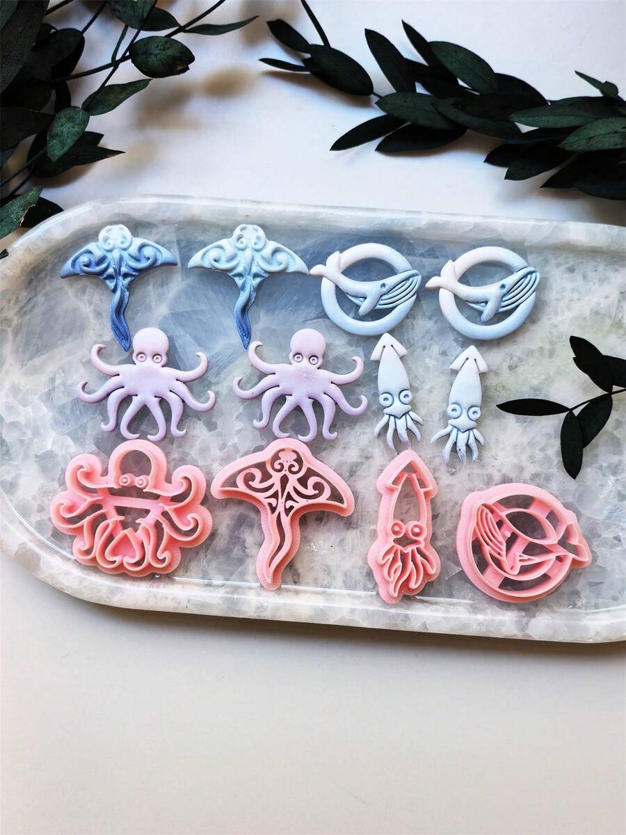 奇趣海洋生物造型软陶切割器套装，DIY手工章鱼、鱿鱼和鲸鱼耳环及饰品挂件工具 - th284 - 查看 1