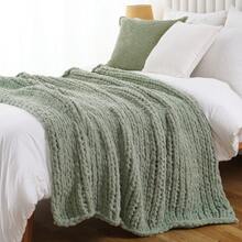 Sage Green Chunky Knit Throw Blanket,Handmade Cable Knit Crochet Blanket,Soft Thick Chenille Throw Blankets For Spring Living Room Decor,50"X60" - 淺綠色 - 查看 6