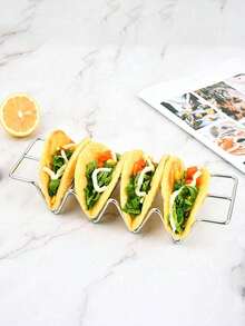 1pc Stainless Steel 4-Compartment Taco Holder Tray, Colorful High-Quality Taco Bar Accessory, Holds 4 Tacos, Dishwasher & Microwave , Essential Kitchen Utensil - Multicolor - View 1