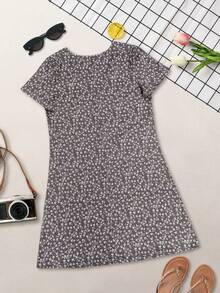 Lightweight, Elegant Ditsy Floral Long Dress, Versatile For Casual, Vacation, Work, Suitable For Spring/Summer - Grey - View 6