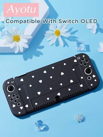 Ayotu Heart Theme Protective Case For Switch,Compatible New Switch2(2025)/Switch NS/Switch OLED,Can Be Installed In The Dock Without Removing The Protective Case,Universal Gamepad Protective Cover, Switch Gaming Accessories, Anti-Drop, Scratch-Resistant, Fall/Winter Romance/Back To School Gifts/Christmas Gifts/Valentine's Day Gifts