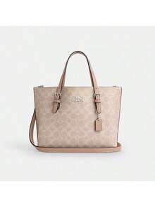 Coach Mollie Tote Shoulder Bag Monogram Canvas Women's Handbag Large Capacity Crossbody Purses 2way Commuter Bag - Sand Yellow With Taupe - View 8