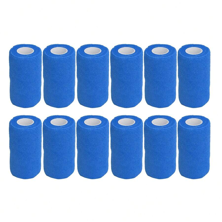 Paquete de 12 vendas elásticas autoadhesivas de látex natural, adecuadas para vacas, perros y caballos, 10 cm, color azul - Azul - Ver 1
