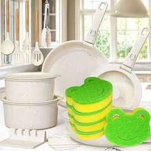 5pcs/10pcs Frog Shaped Cleaning Sponges, Double-Sided Scrub Pads, Dish Washing Sponges, High Quality Kitchen Sponges, Strong Scrubbing Sponges, Super Absorbent, Cleaning Supplies, Cleaning Tools, Back To School Essentials - Frog - View 4