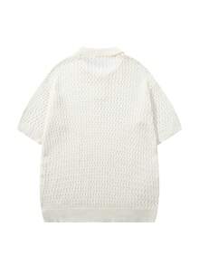 Men's Loose Polo Collar Half-Open Hollow Breathable Thin Short Sleeve T-Shirt Pullover Knit Top, Spring & Summer - Beige - View 3