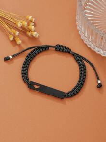 1件不锈钢雕刻几何镂空心形编织手链 - 黑色 - 查看 3