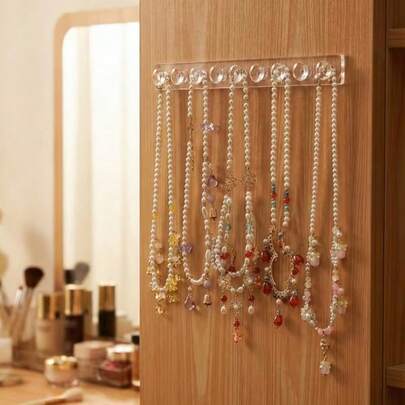 Acrylic Necklace Display Holder, No Drilling Required, Suitable For Necklace Storage And Display, Accessory Organizer For Bedroom And Living Room, Wall-Mounted Design, Home Necklace Organizer