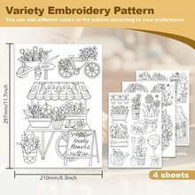 4 Sheets A4 Water-Soluble Embroidery Stabilizers Pre-Printed Fun Patterns Stick & Stitch Paper For Hand Sewing Beginners - A - View 4