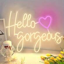 1pc Hello Gorgeous Neon Sign, Backboard Neon Light, Wall LED Neon Sign, Home Decor, Bedroom Ambiance Decor, Art Decor For Beautiful House, KTV Decor, Birthday Gift - Multicolor - View 5