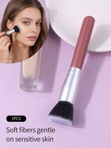 1PC Flat Top Foundation Brush Soft Fluffy For Flawless Base Makeup - Red - View 3