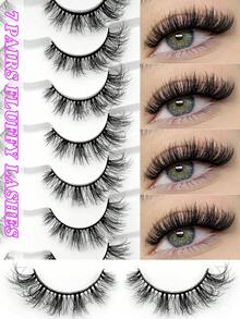 ENCHUW 7 Pairs Of Full Strip False Eyelashes Fluffy Natural Looking Lightweight & Soft Makeup For Daily Wear Strip Lashes,Fake Lashes - Black - View 1
